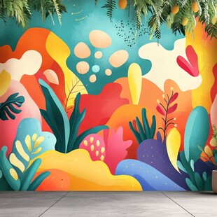 多彩植物壁画墙面艺术