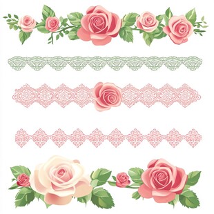 粉色玫瑰蕾丝花边装饰图案