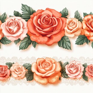 玫瑰花卉花边装饰图案
