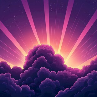 梦幻紫色云端日出景观