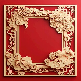 中式雕花龙纹方形装饰框