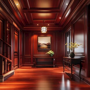 中式典雅木质走廊空间