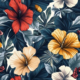 热带花卉植物图案背景图