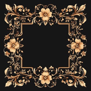 金色花卉装饰方形边框图案