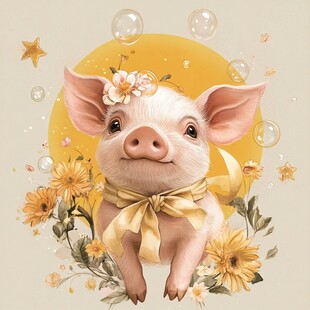 萌趣小猪的梦幻花卉世界