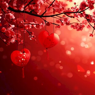 红韵桃枝挂心灯