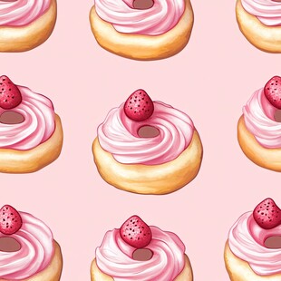 草莓奶油甜甜圈图案设计