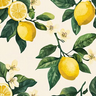 柠檬花卉无缝图案设计