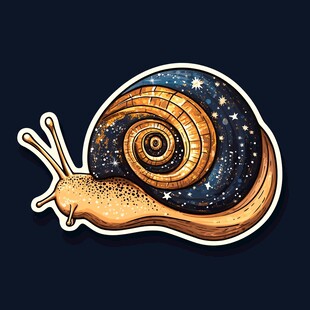 星空蜗牛贴纸插画