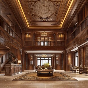 中式豪华双层挑高客厅