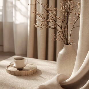 温馨室内的花瓶与咖啡杯