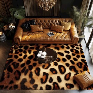 奢华豹纹地毯装点时尚客厅