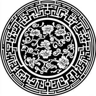 中式圆形花卉几何纹图案