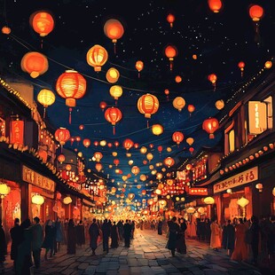 古街夜巷 灯笼映照繁华景