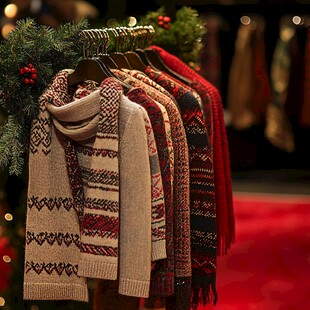 圣诞风针织服饰挂架展示