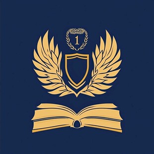 金色校园徽章与翻开的书本