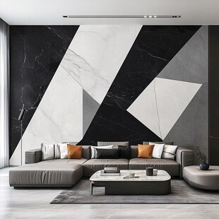 现代简约黑白几何客厅背景墙