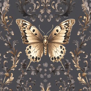 金色蝴蝶花卉复古图案