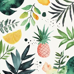 热带植物水果水彩插画