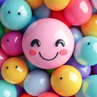 彩色笑脸球堆的童趣画面