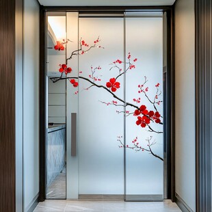 中式梅花玻璃推拉门设计
