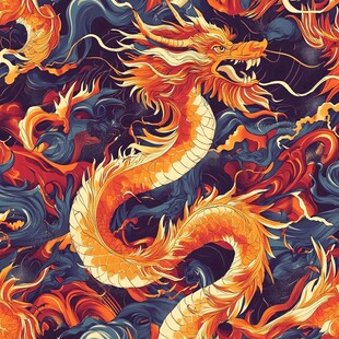 中国风龙纹海浪图案设计