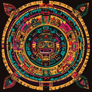 玛雅风格神秘绚丽圆形图案