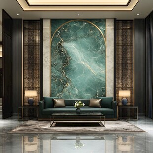 奢雅客厅 墨绿大理石背景墙