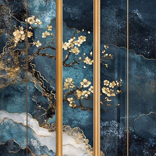 新中式金梅山水艺术屏风