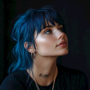 蓝发个性少女的魅力瞬间