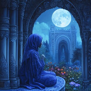 月夜下的虔诚祈祷者