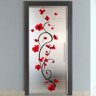 红花朵朵玻璃门装饰画