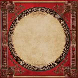 中式古典红底边框装饰图案