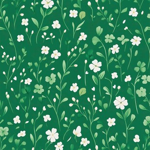 清新绿底白花植物图案