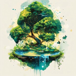 梦幻悬浮树与奇幻水潭景观