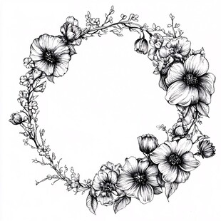 手绘花卉环形装饰图案