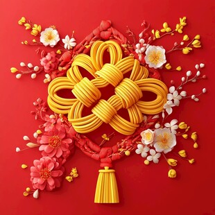 中国结配繁花喜庆红背景