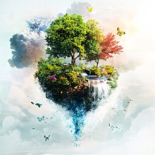 悬浮空中的梦幻自然岛屿