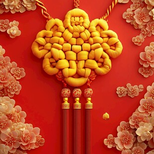 中国结喜庆红背景梅花饰