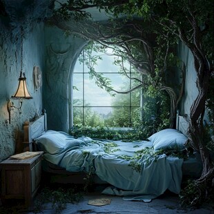 梦幻绿植环绕的静谧卧室