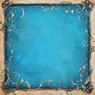 复古蓝底金色花纹边框背景