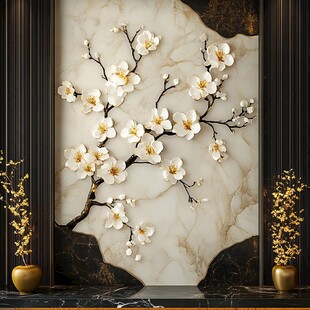 中式浮雕梅花墙面装饰画