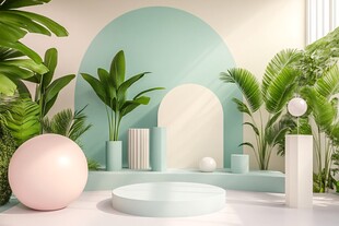 清新绿植几何风展示空间