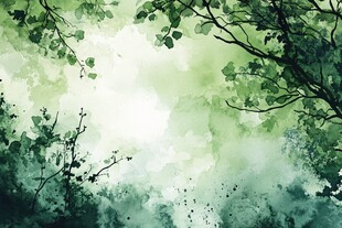 水墨风绿意盎然森林景致