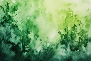 梦幻绿调水彩自然风景