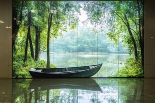 室内湖畔森林景观壁画