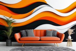 橙黑波浪墙前时尚沙发