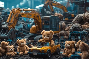 泰迪熊与工程机械的奇妙场景