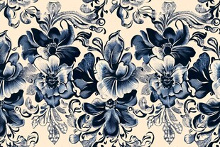 蓝白花卉复古无缝图案