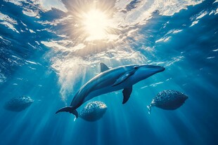 阳光下海豚悠游于海底